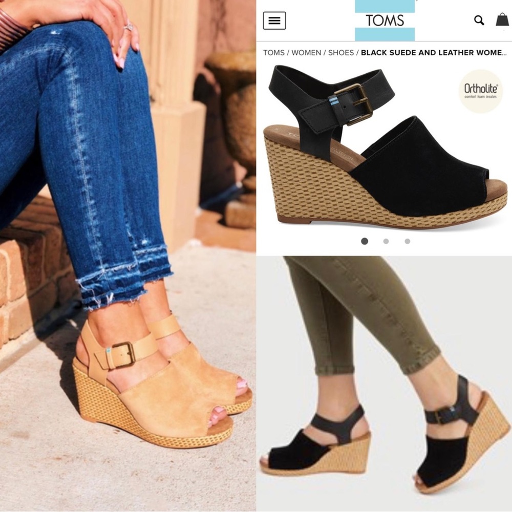 *DONATED* TOMS Black Suede & Leather Tropez Wedges